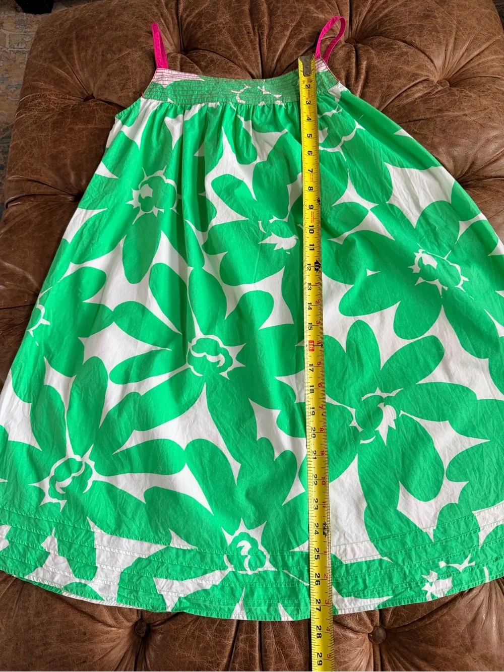 Mini Boden Girls 11-12Y Green White Floral Cotton Sundress Pink Straps